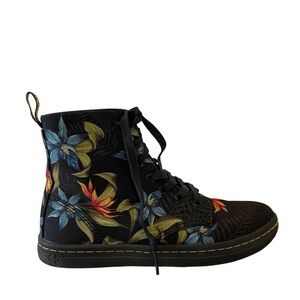 Dr. Martens Hackney Air Wair Black Hawaiian Floral Canvas High Tops Shoes 7